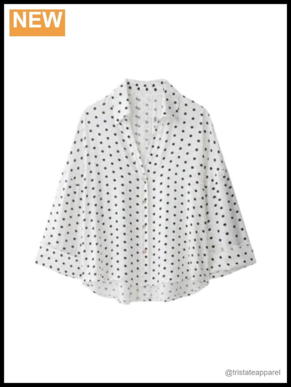 Polka Dot Button Down Shirt V Neck Half Sleeve Oversized Blouse Women's Dressy
